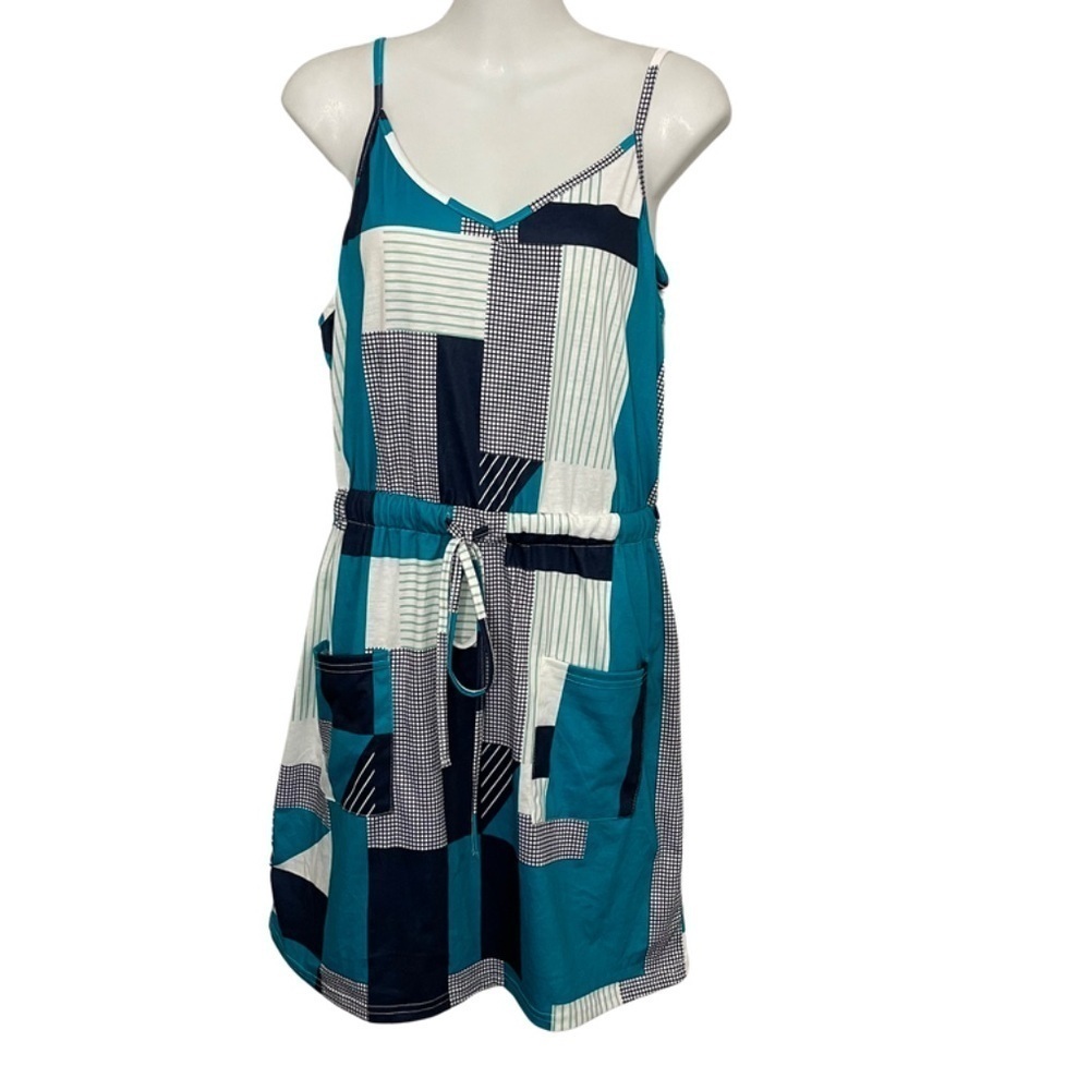 Blue, White, Green Patchwork Loungewear Sleeveless Dress Size: X- Large